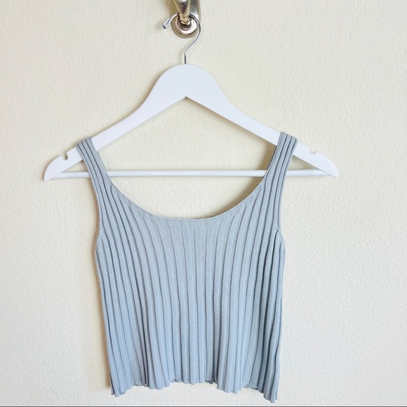 Urban Outfitters Dusty Blue Knit Ribbed Crop Tank Top - Picture 1 of 6